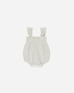 -Smocked Ruffle Sleeve Romper || Sky Micro Stripe-