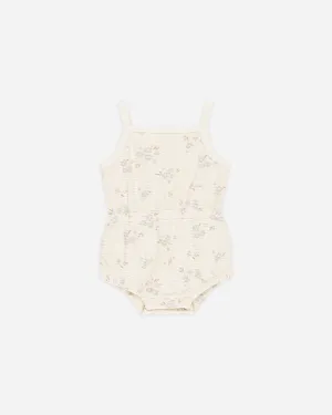 -Waffle Cinch Romper || Blue Ditsy-