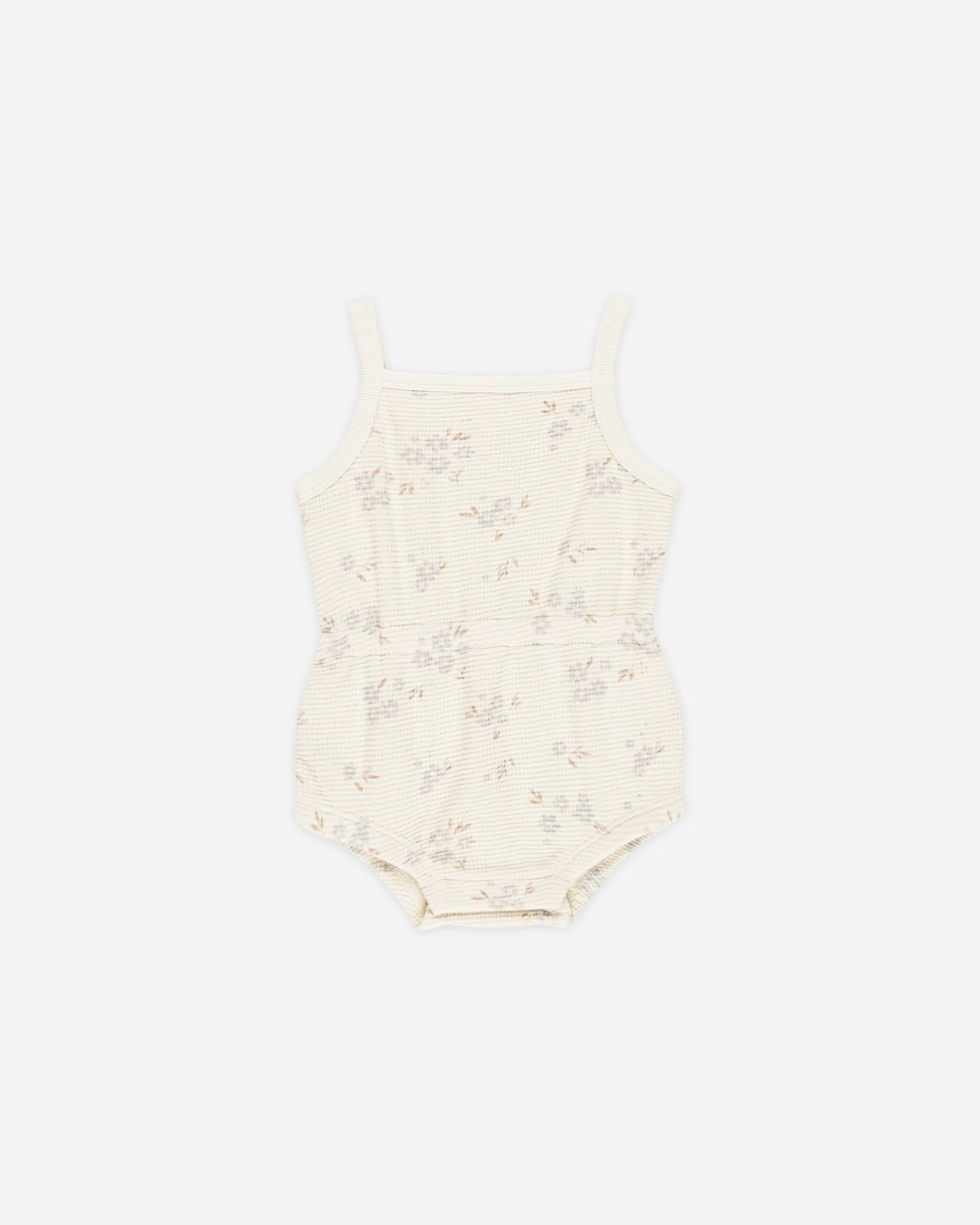 -Waffle Cinch Romper || Blue Ditsy-