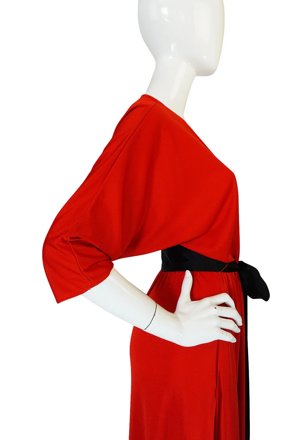 1970s Bill Blass Brilliant Red Nylon Jersey Wrap Dress