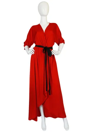 1970s Bill Blass Brilliant Red Nylon Jersey Wrap Dress
