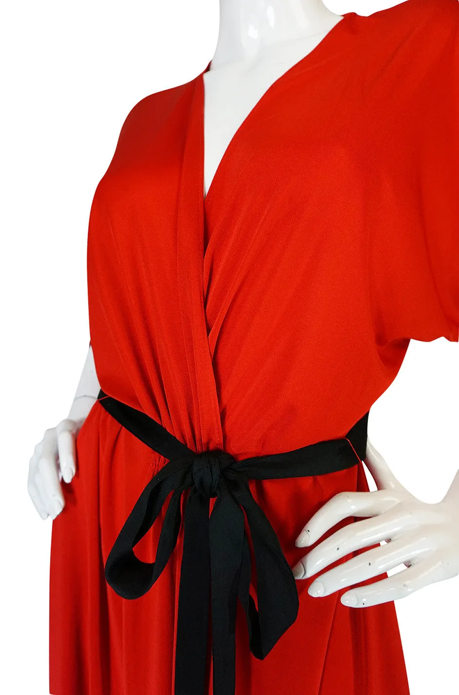 1970s Bill Blass Brilliant Red Nylon Jersey Wrap Dress