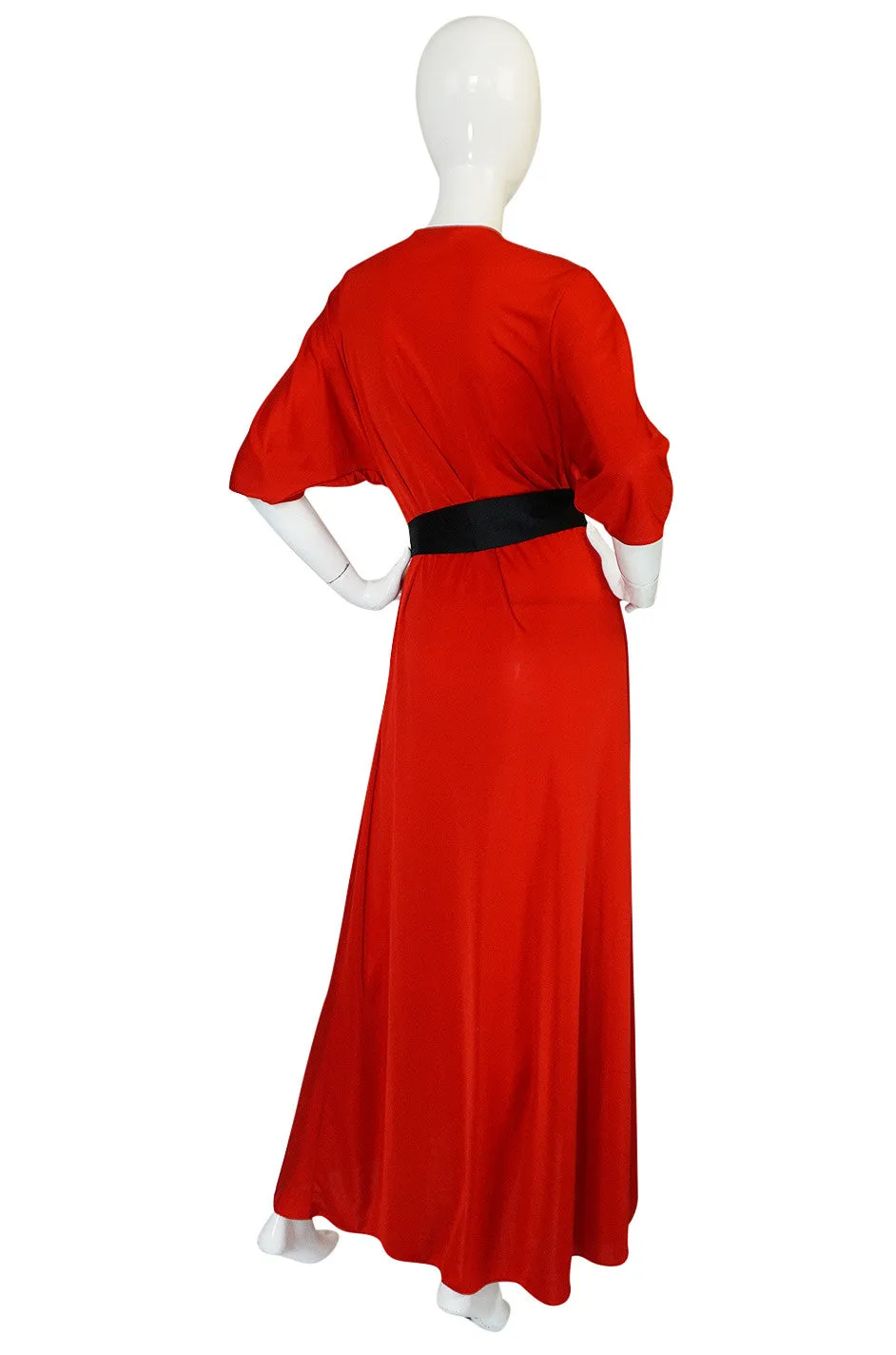 1970s Bill Blass Brilliant Red Nylon Jersey Wrap Dress