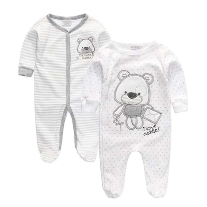 2 Pcs/lot born Baby Girl Clothes 100%Cotton Baby Girl Boy Romper Cotton Long Sleeve Unisex Infant Clothing