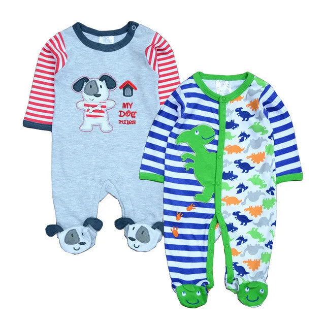 2 Pcs/lot born Baby Girl Clothes 100%Cotton Baby Girl Boy Romper Cotton Long Sleeve Unisex Infant Clothing
