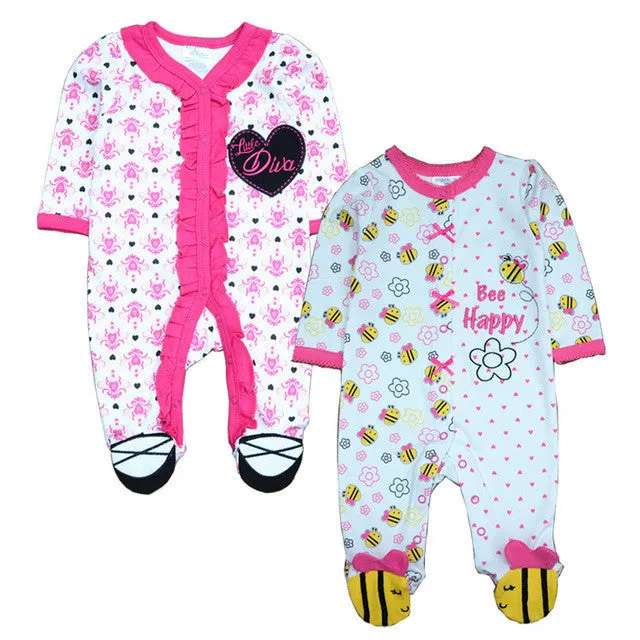 2 Pcs/lot born Baby Girl Clothes 100%Cotton Baby Girl Boy Romper Cotton Long Sleeve Unisex Infant Clothing