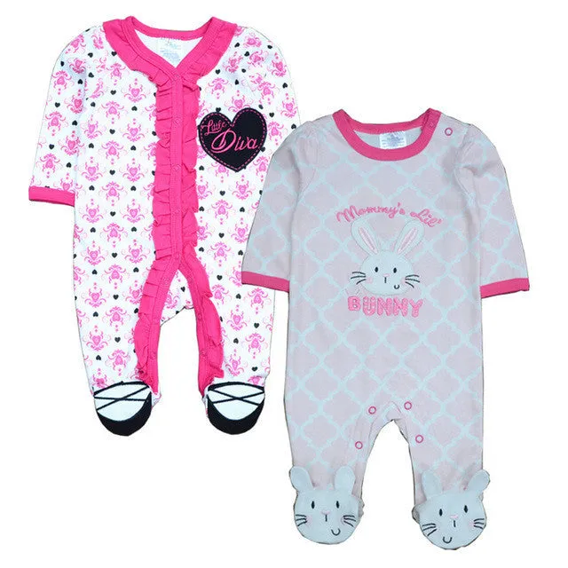 2 Pcs/lot born Baby Girl Clothes 100%Cotton Baby Girl Boy Romper Cotton Long Sleeve Unisex Infant Clothing
