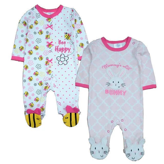 2 Pcs/lot born Baby Girl Clothes 100%Cotton Baby Girl Boy Romper Cotton Long Sleeve Unisex Infant Clothing