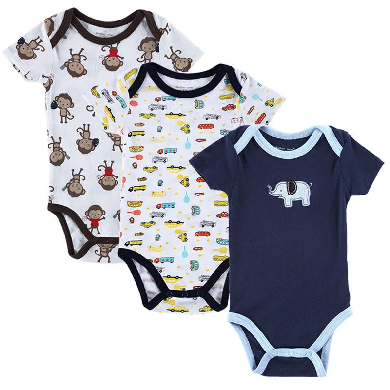 3 PCS/LOT Baby Boy Clothes born Baby Romper Set Short Sleeved Cotton Baby Romper Toddler Underwear Infant Clothing