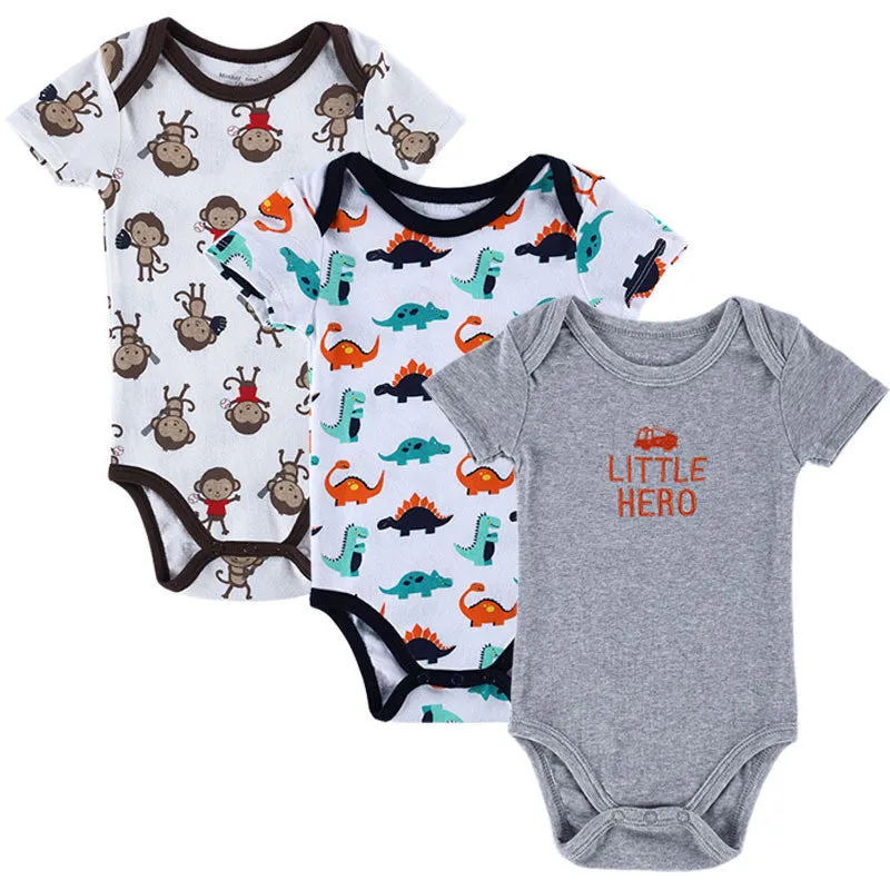 3 PCS/LOT Baby Boy Clothes born Baby Romper Set Short Sleeved Cotton Baby Romper Toddler Underwear Infant Clothing