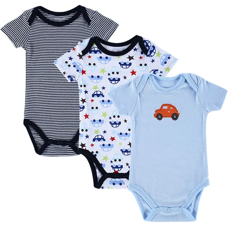 3 PCS/LOT Baby Boy Clothes born Baby Romper Set Short Sleeved Cotton Baby Romper Toddler Underwear Infant Clothing
