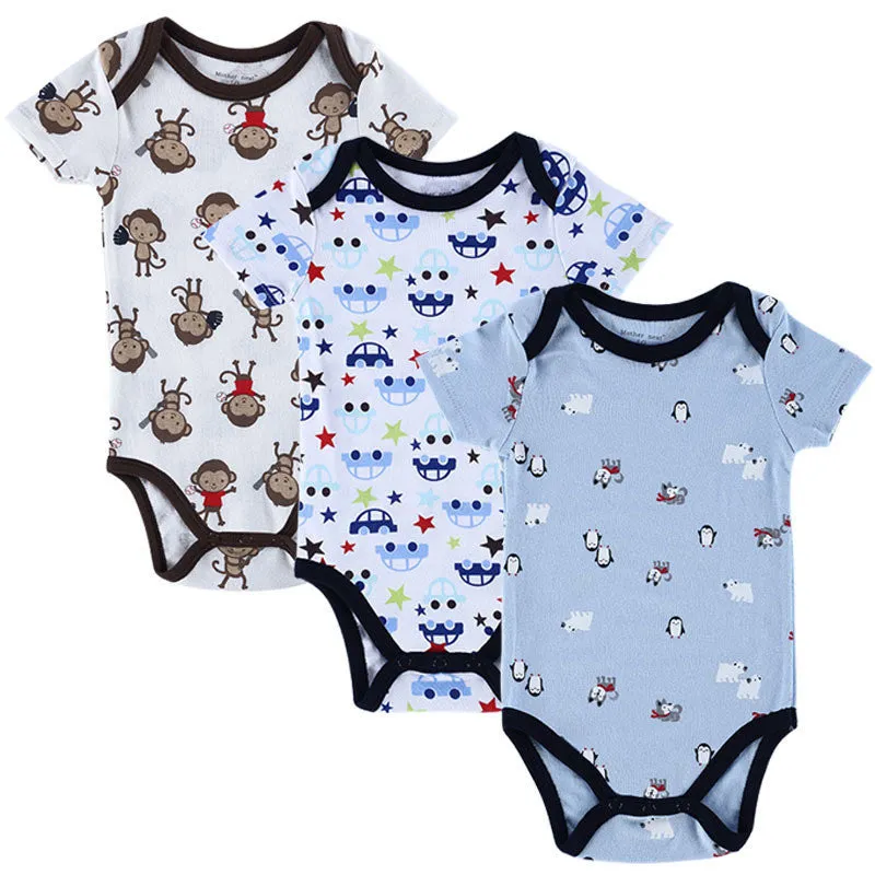 3 PCS/LOT Baby Boy Clothes born Baby Romper Set Short Sleeved Cotton Baby Romper Toddler Underwear Infant Clothing