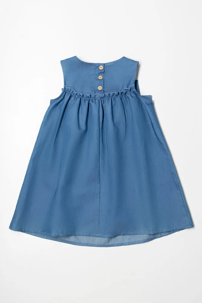 A-Line Denim Bow Dress Blue