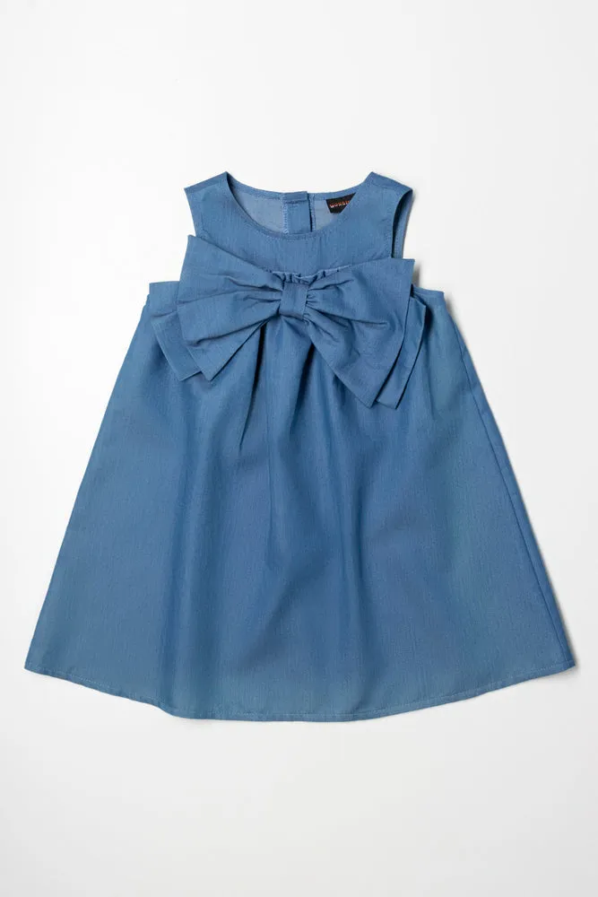 A-Line Denim Bow Dress Blue