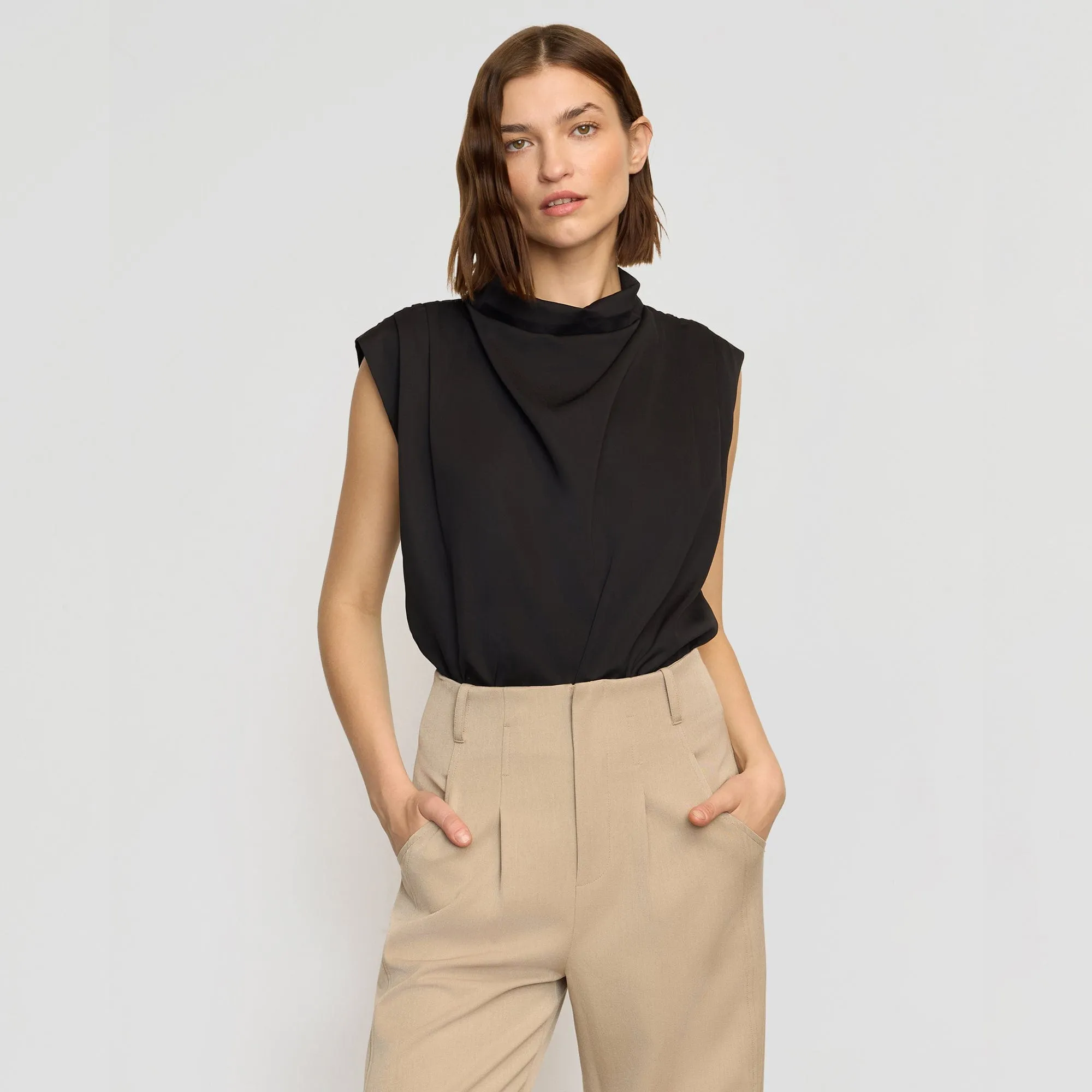Allegra Gathered-Neck Sleeveless Blouse