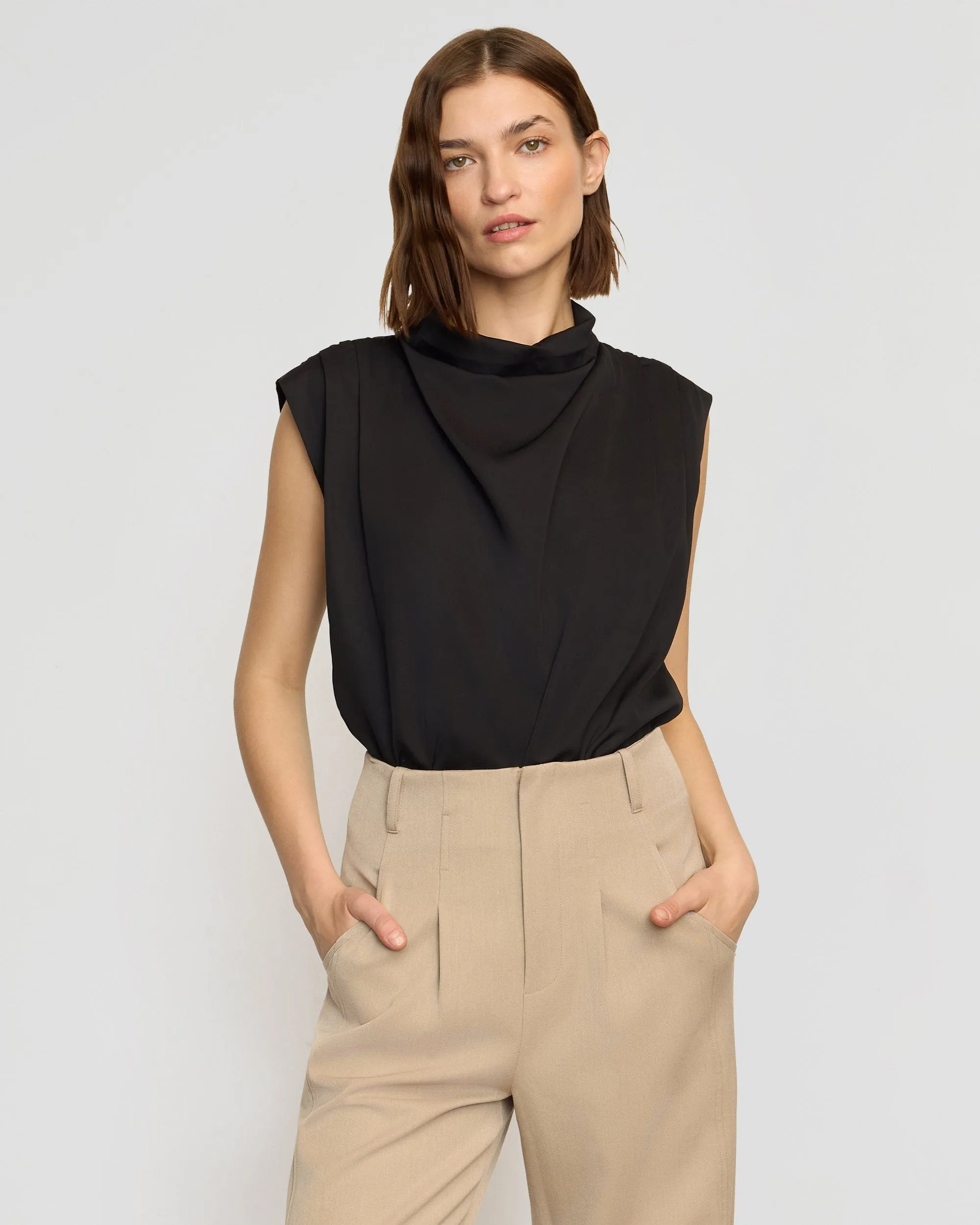 Allegra Gathered-Neck Sleeveless Blouse