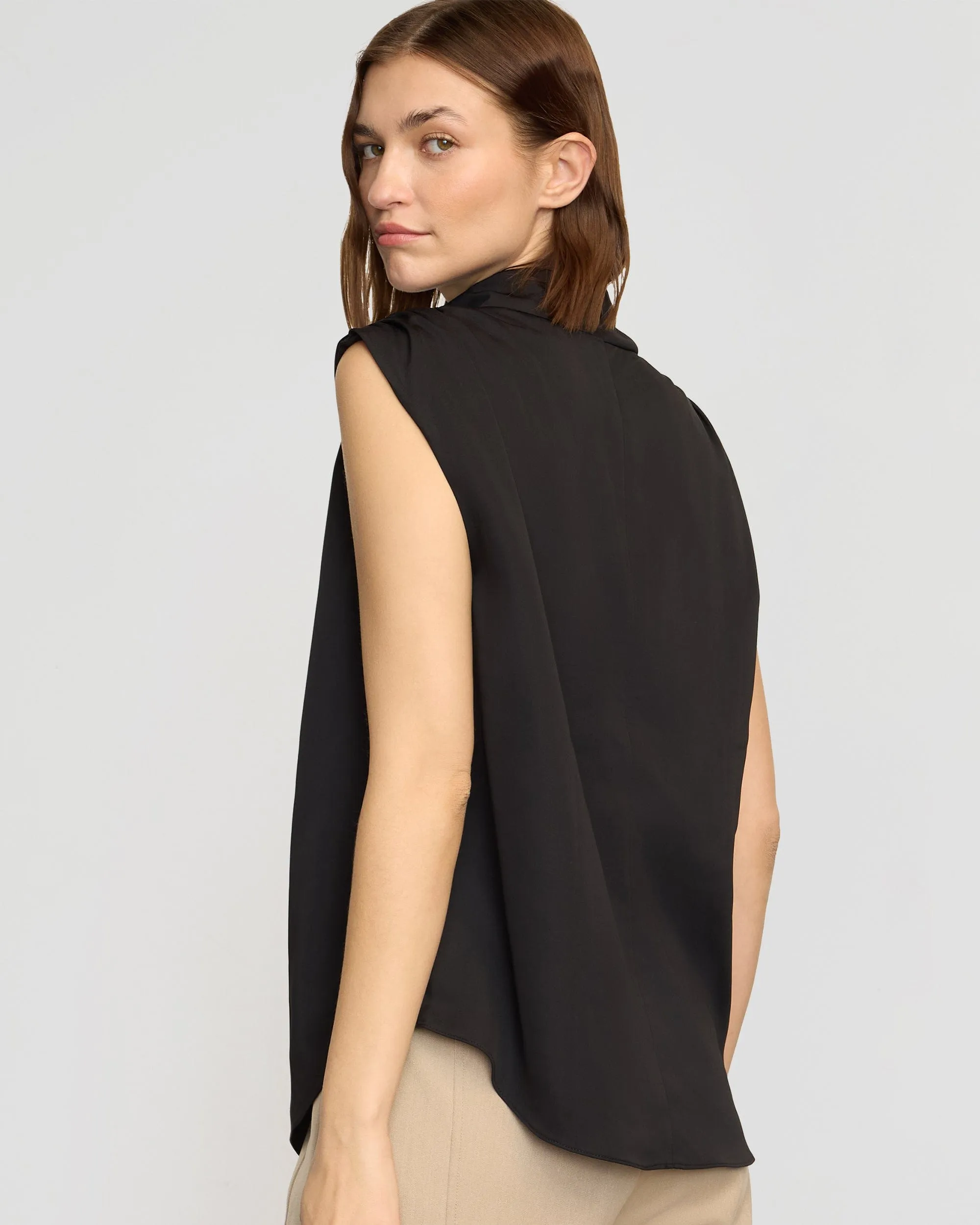 Allegra Gathered-Neck Sleeveless Blouse