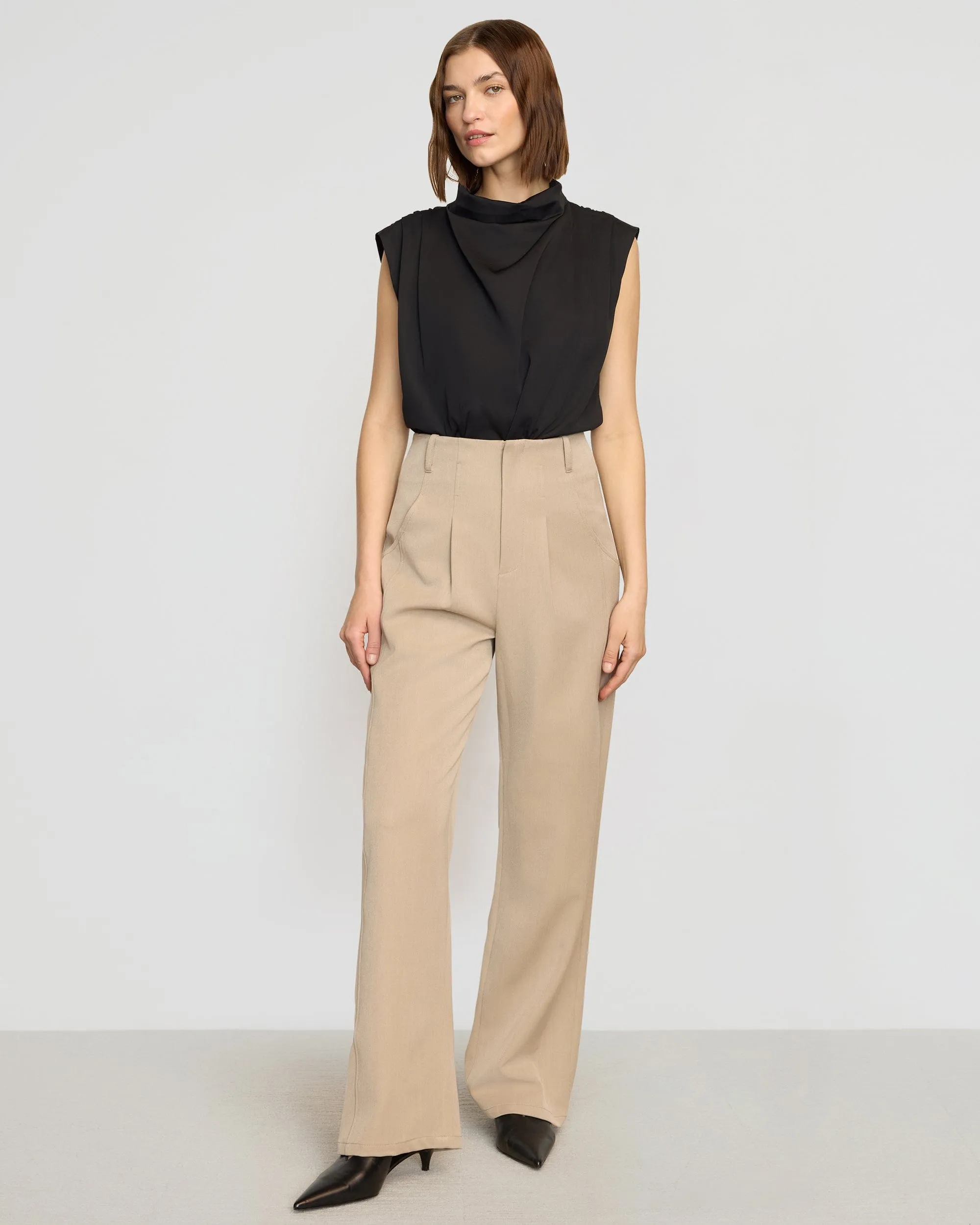 Allegra Gathered-Neck Sleeveless Blouse