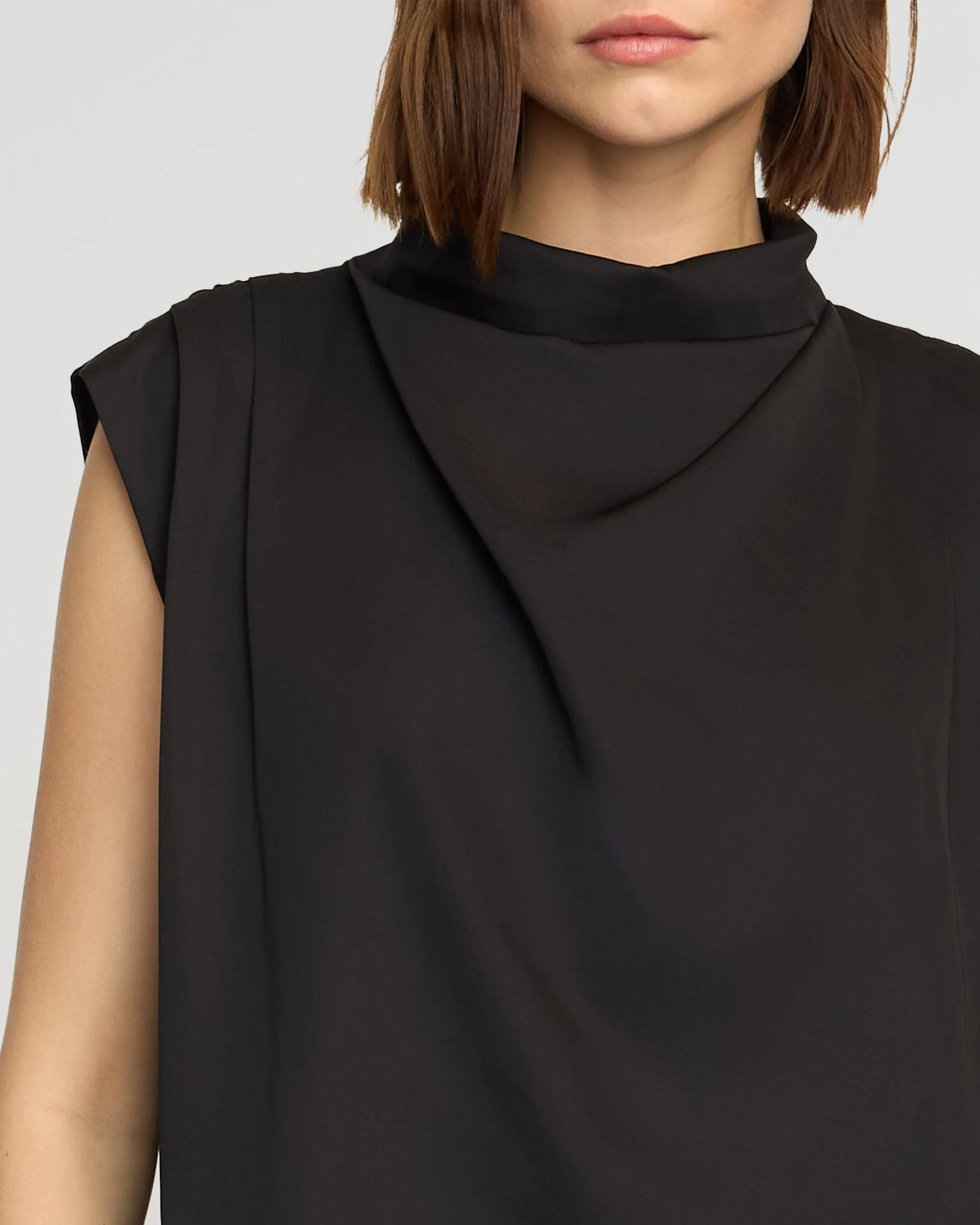 Allegra Gathered-Neck Sleeveless Blouse