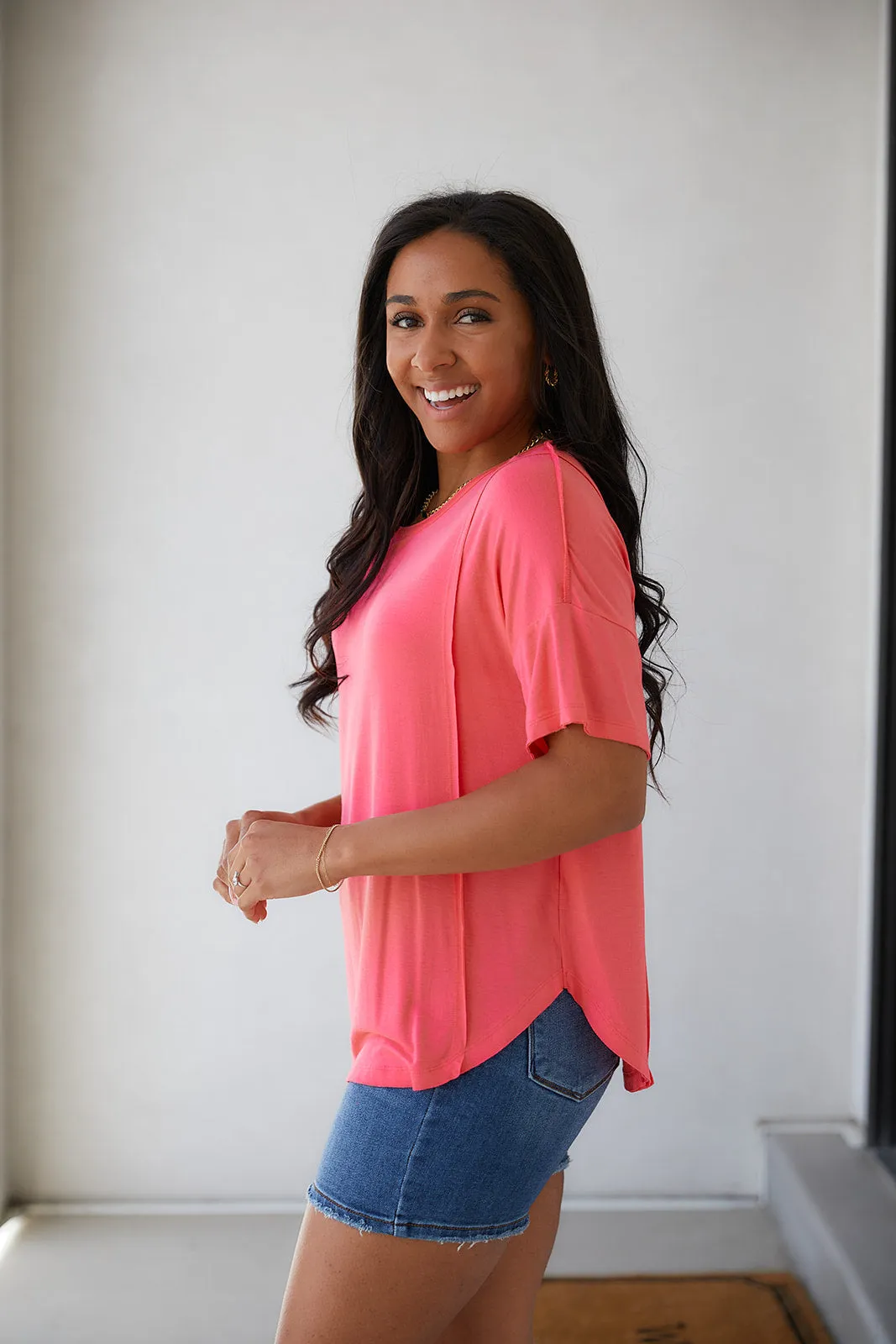 Always Mine Scoop Neck Top in Coral