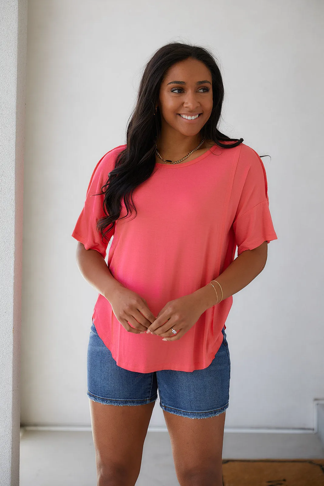 Always Mine Scoop Neck Top in Coral