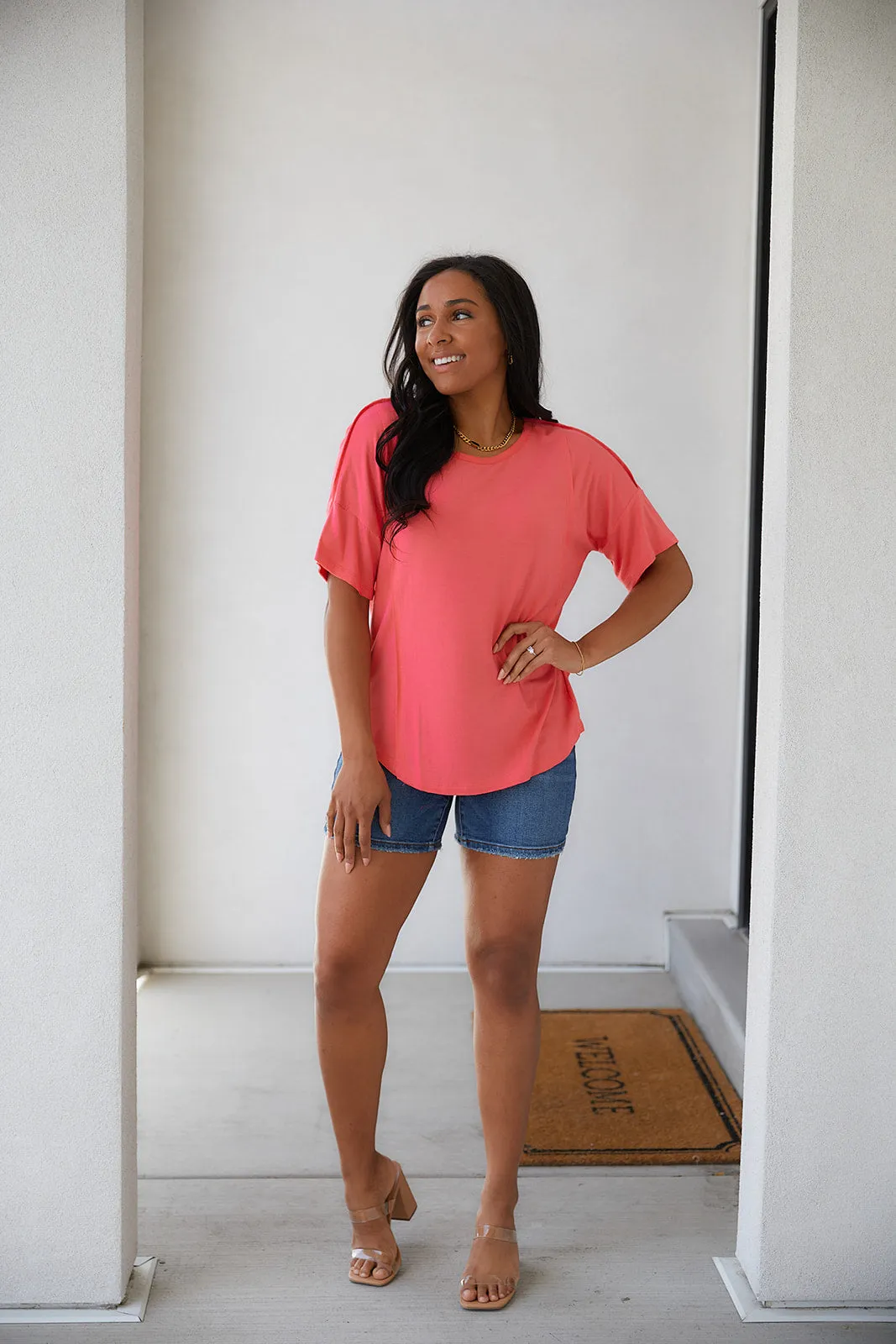 Always Mine Scoop Neck Top in Coral