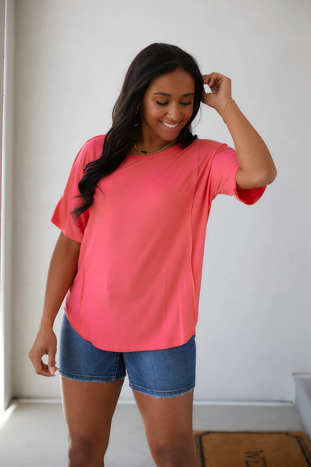 Always Mine Scoop Neck Top in Coral