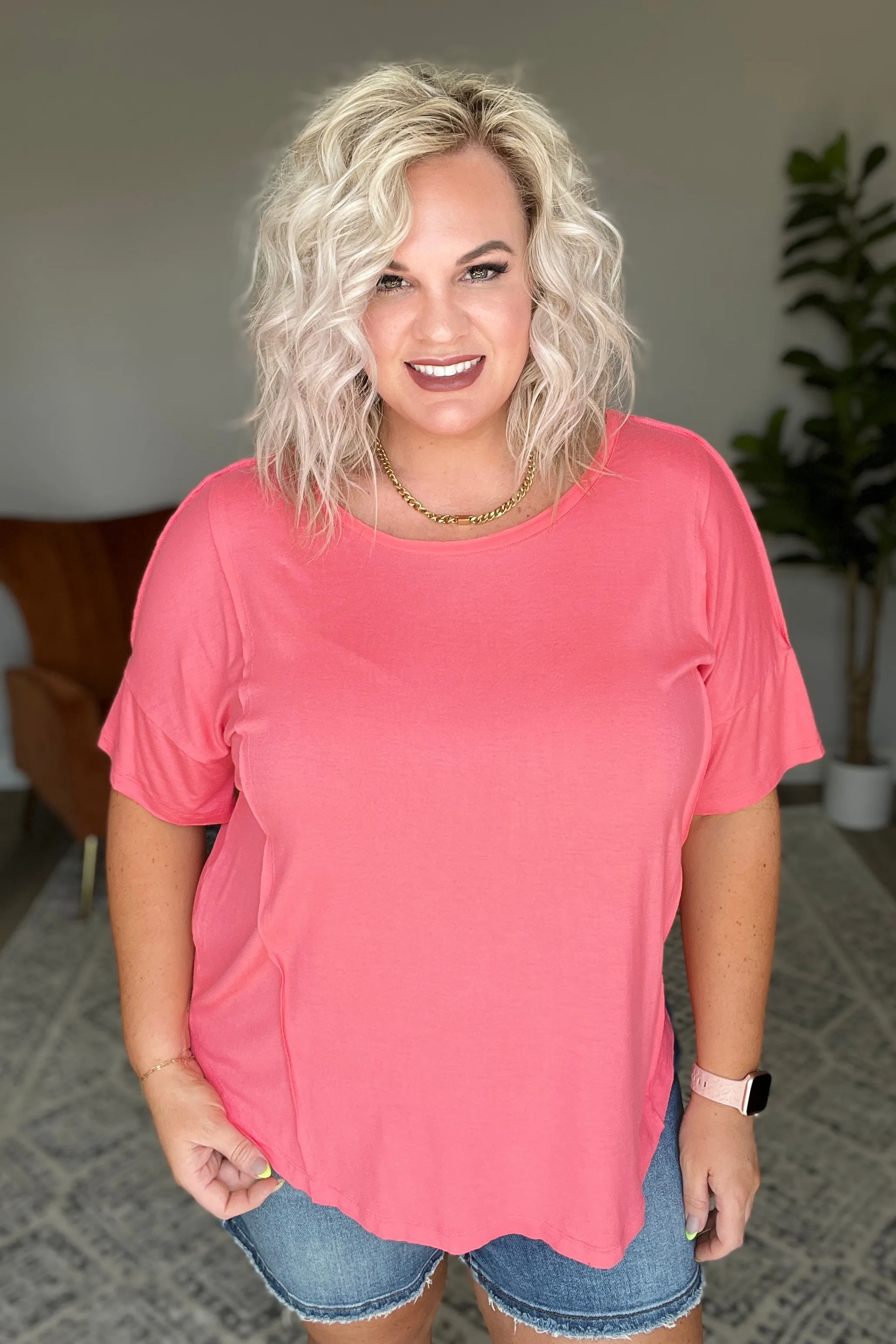 Always Mine Scoop Neck Top in Coral
