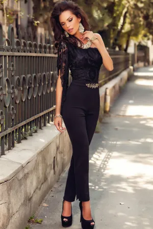 Asymmetric One Sleeve Lace Bodice Jumpsuit body suits rompers overall for women