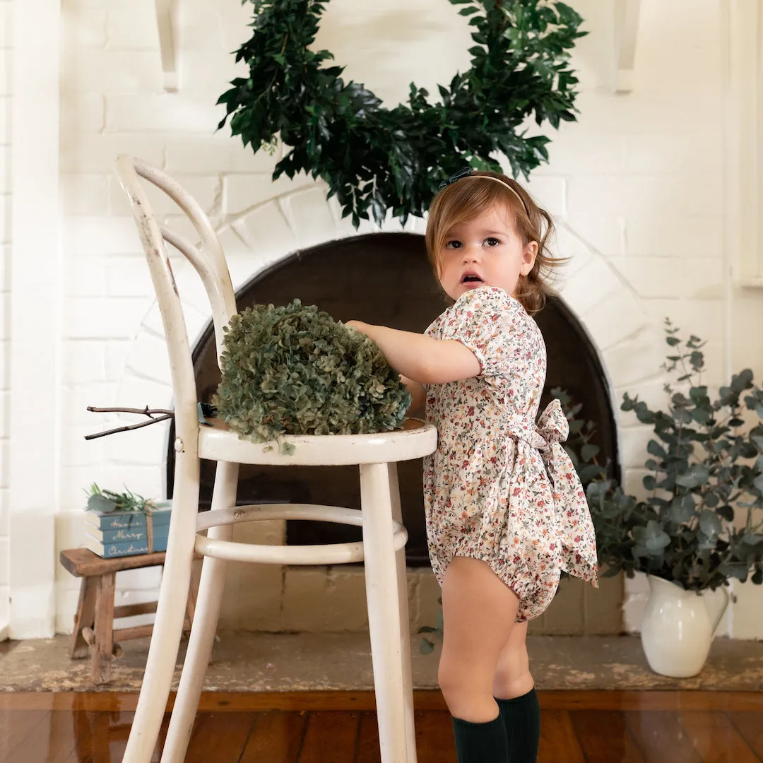 aveline romper -  evergreen yuletide floral