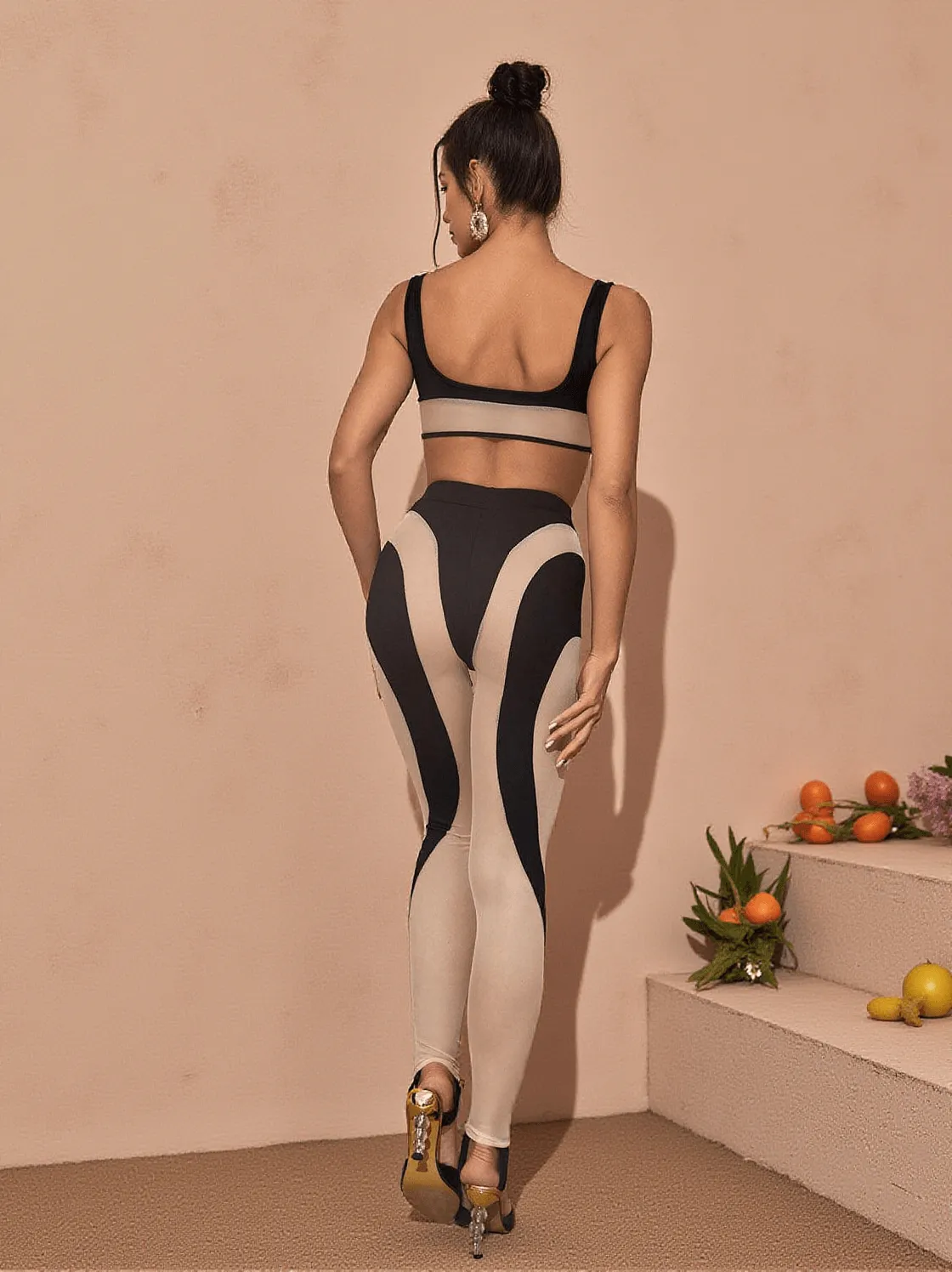Avi Mesh Leggings Set In Black