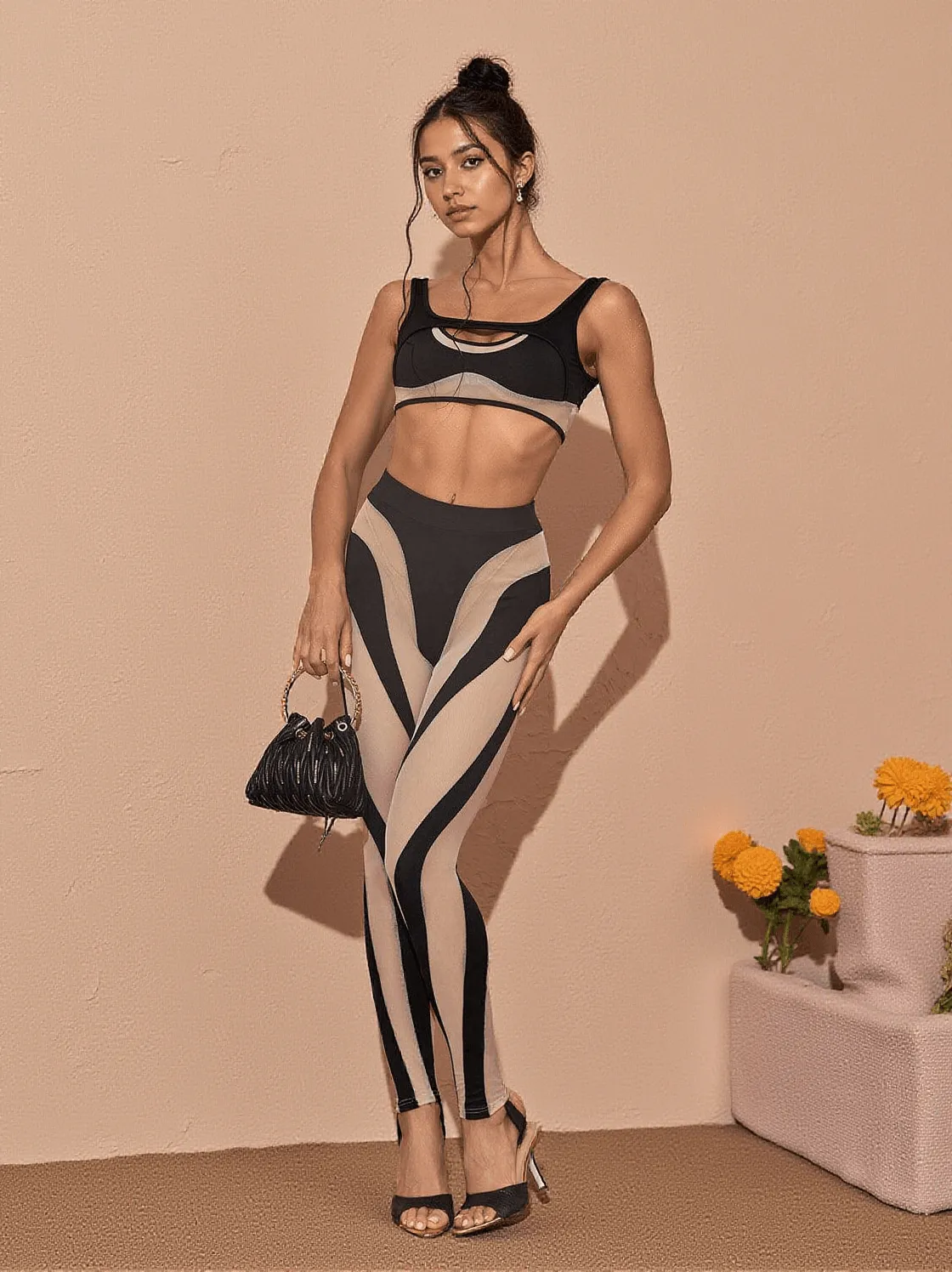 Avi Mesh Leggings Set In Black