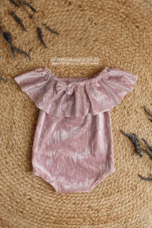 Baby 9-12 months size girl velvet romper, frilly, lilac pink, made to order