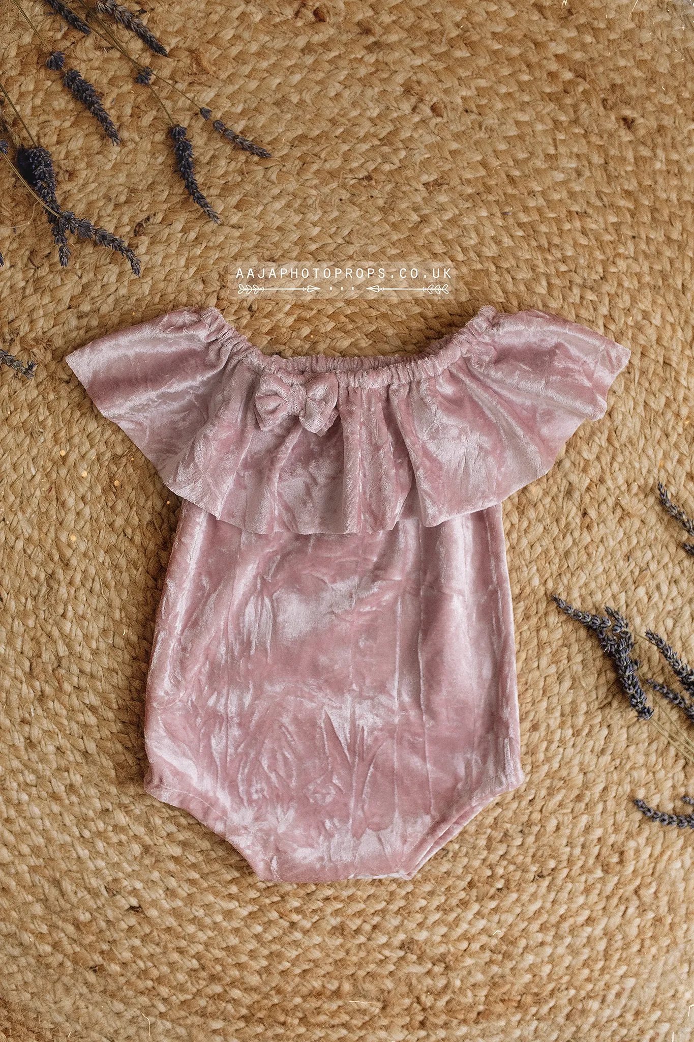 Baby 9-12 months size girl velvet romper, frilly, lilac pink, made to order