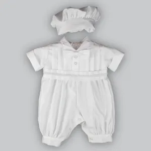 Baby Boys Classic White Christening  Romper with Hat