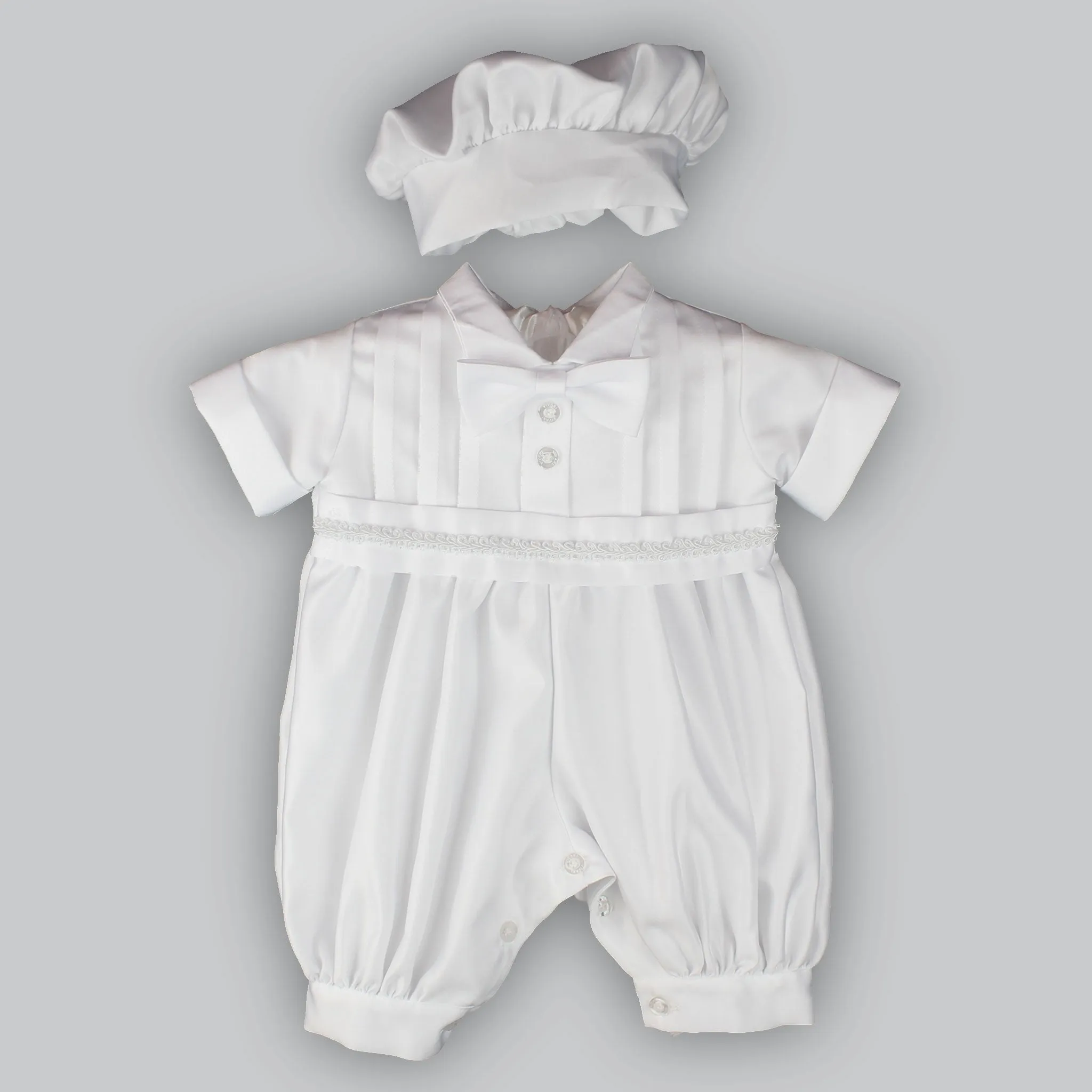 Baby Boys Classic White Christening  Romper with Hat
