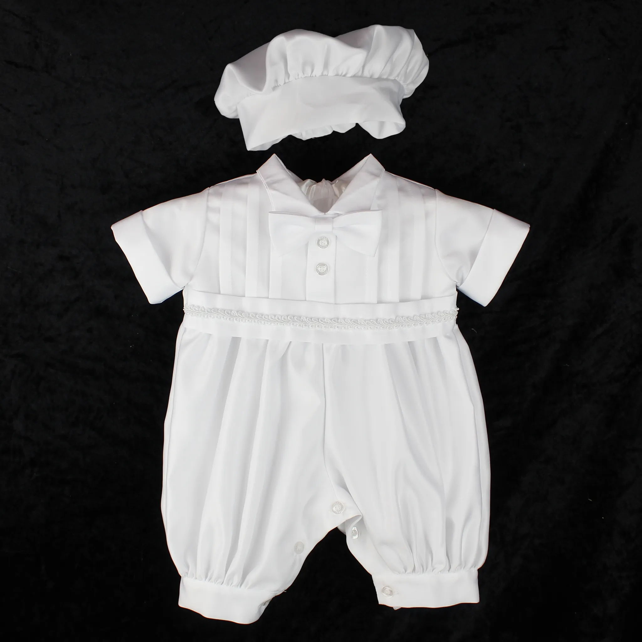 Baby Boys Classic White Christening  Romper with Hat