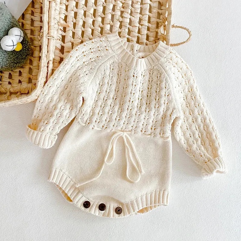 Baby Clothes Girls Romper Autumn Long Sleeve Baby Girl Knit Hollow Out Rompers Baby Jumpsuit Baby Clothes