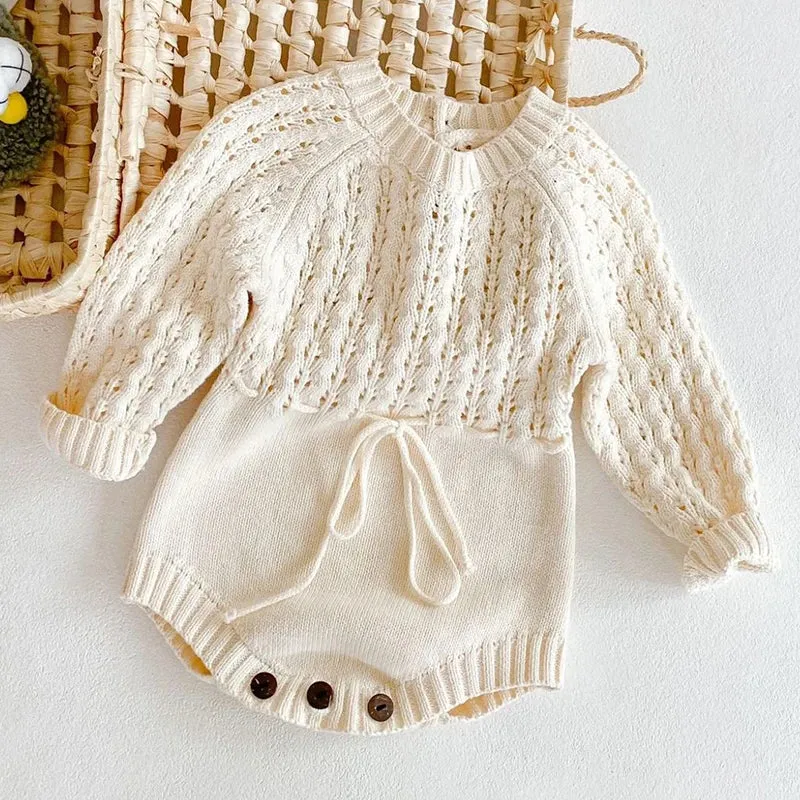 Baby Clothes Girls Romper Autumn Long Sleeve Baby Girl Knit Hollow Out Rompers Baby Jumpsuit Baby Clothes
