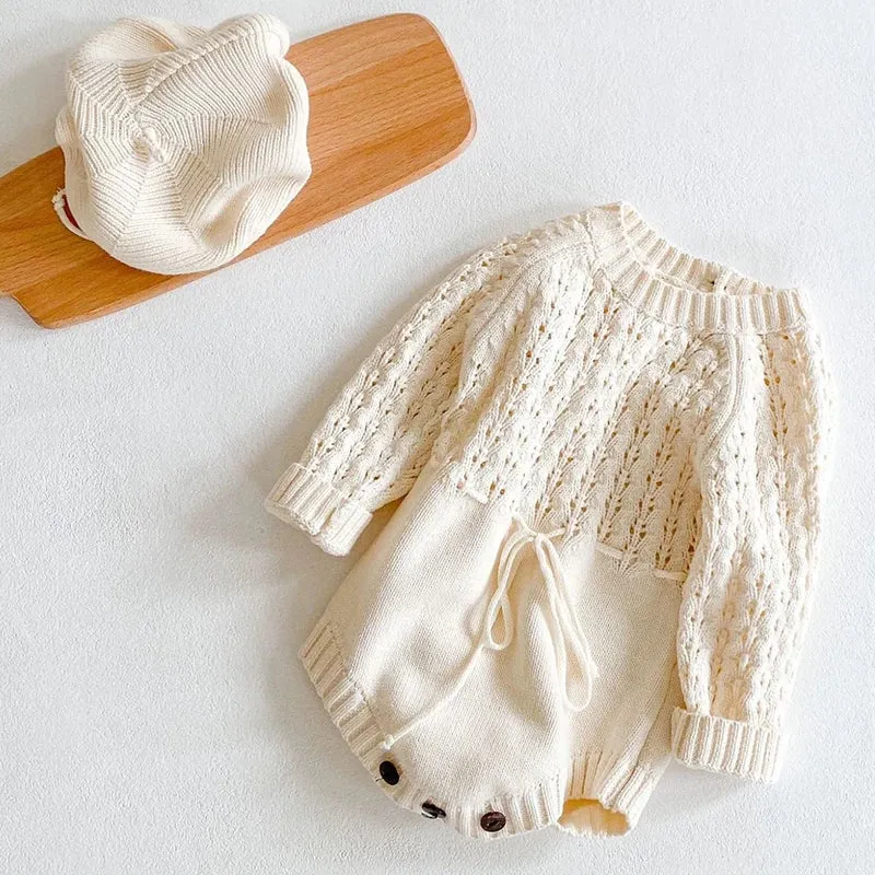 Baby Clothes Girls Romper Autumn Long Sleeve Baby Girl Knit Hollow Out Rompers Baby Jumpsuit Baby Clothes