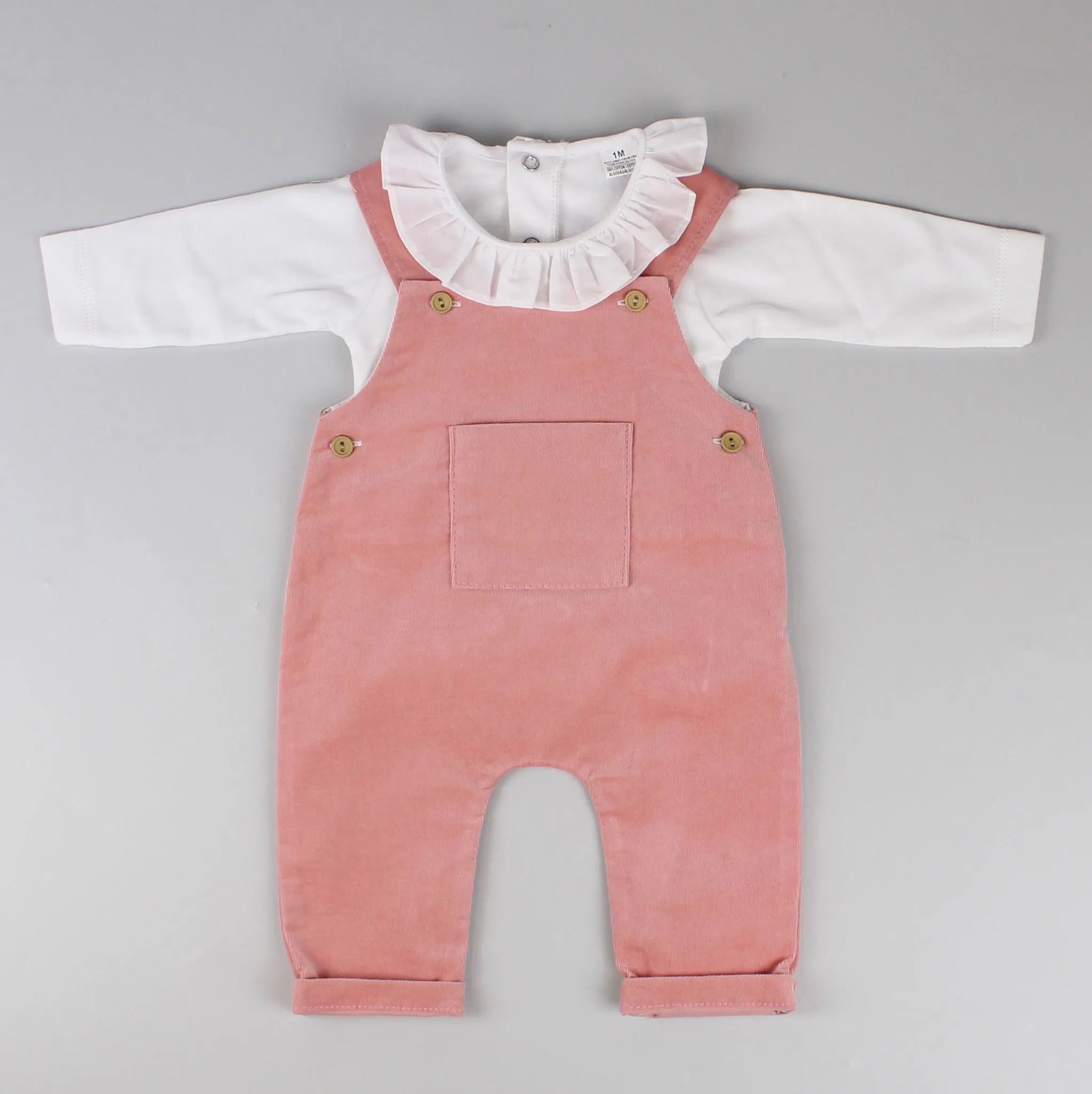 Baby Girl Dungarees Outfit - Dusky Pink