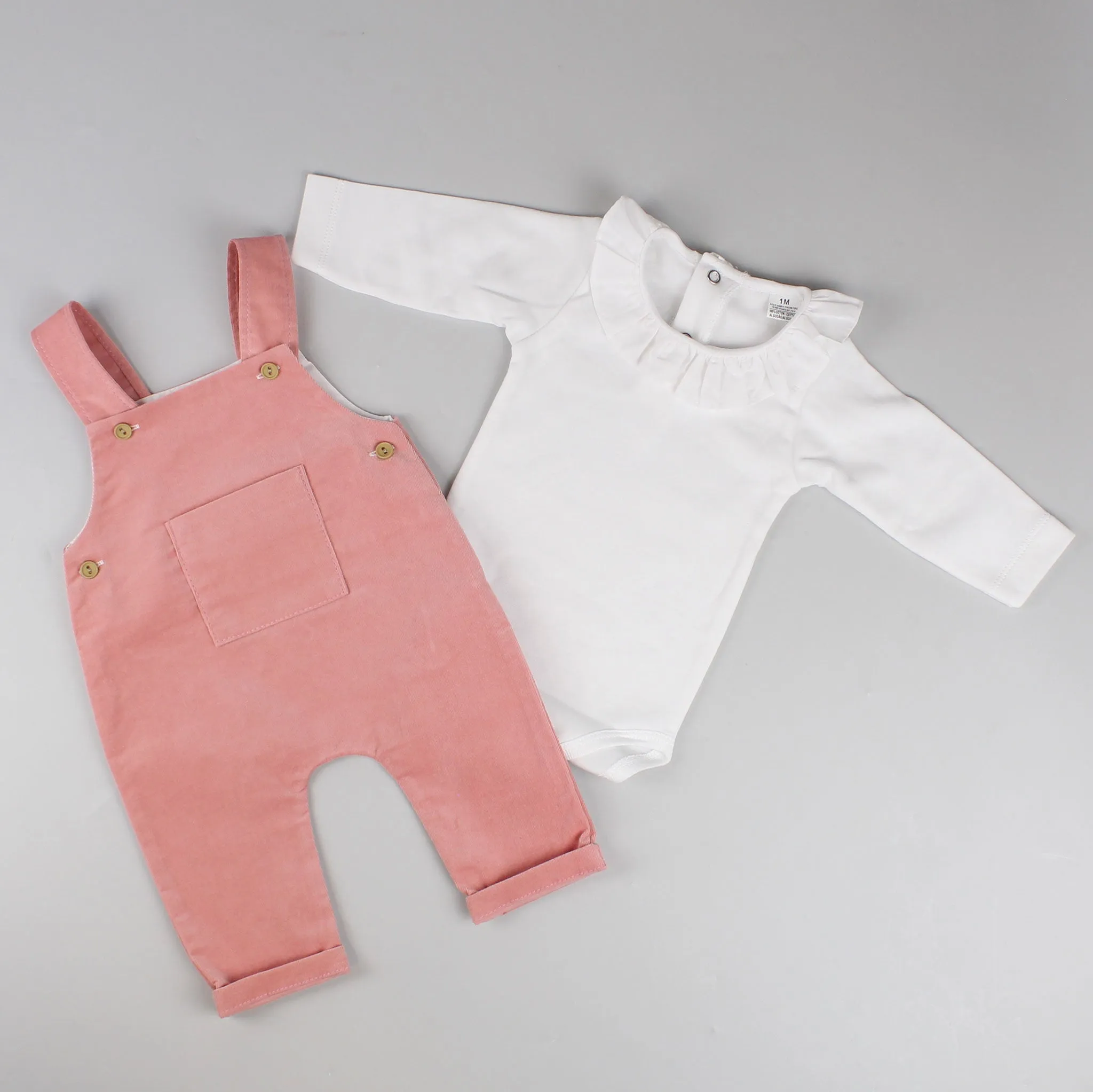 Baby Girl Dungarees Outfit - Dusky Pink