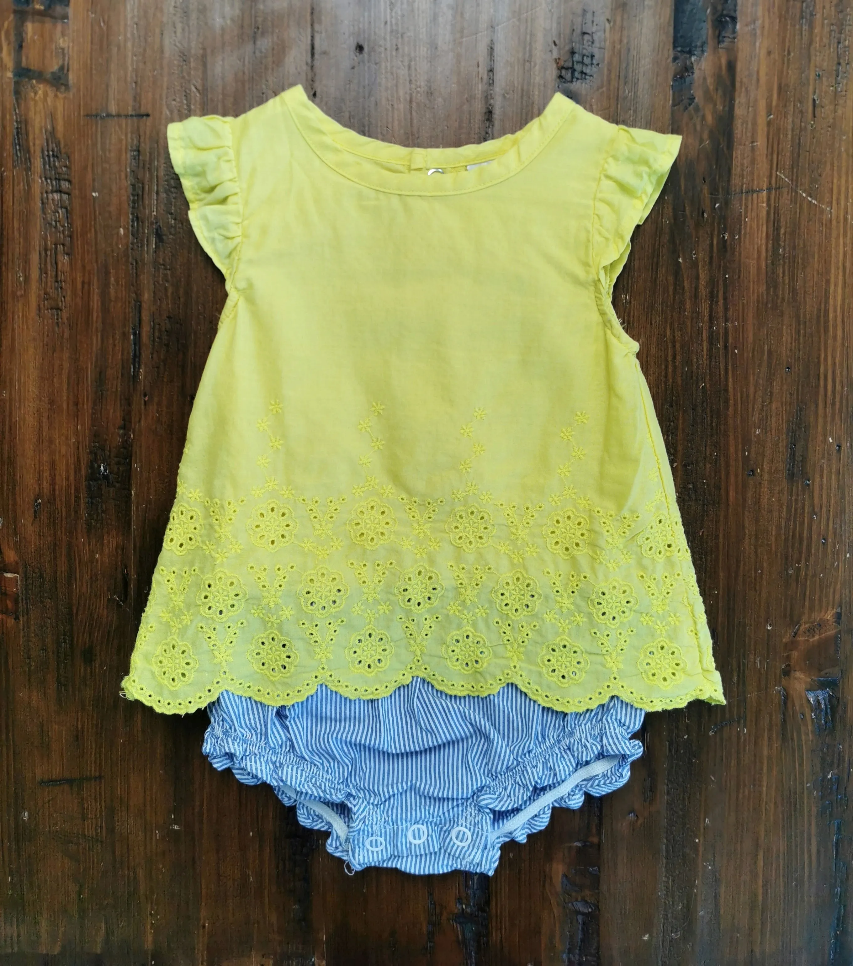 BABY GIRL SIZE(S) 9 & 12 MONTHS - CARTER'S, Yellow Eyelet Ruffled Onesie Dress EUC B38