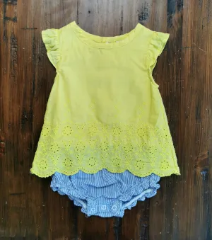 BABY GIRL SIZE(S) 9 & 12 MONTHS - CARTER'S, Yellow Eyelet Ruffled Onesie Dress EUC B38