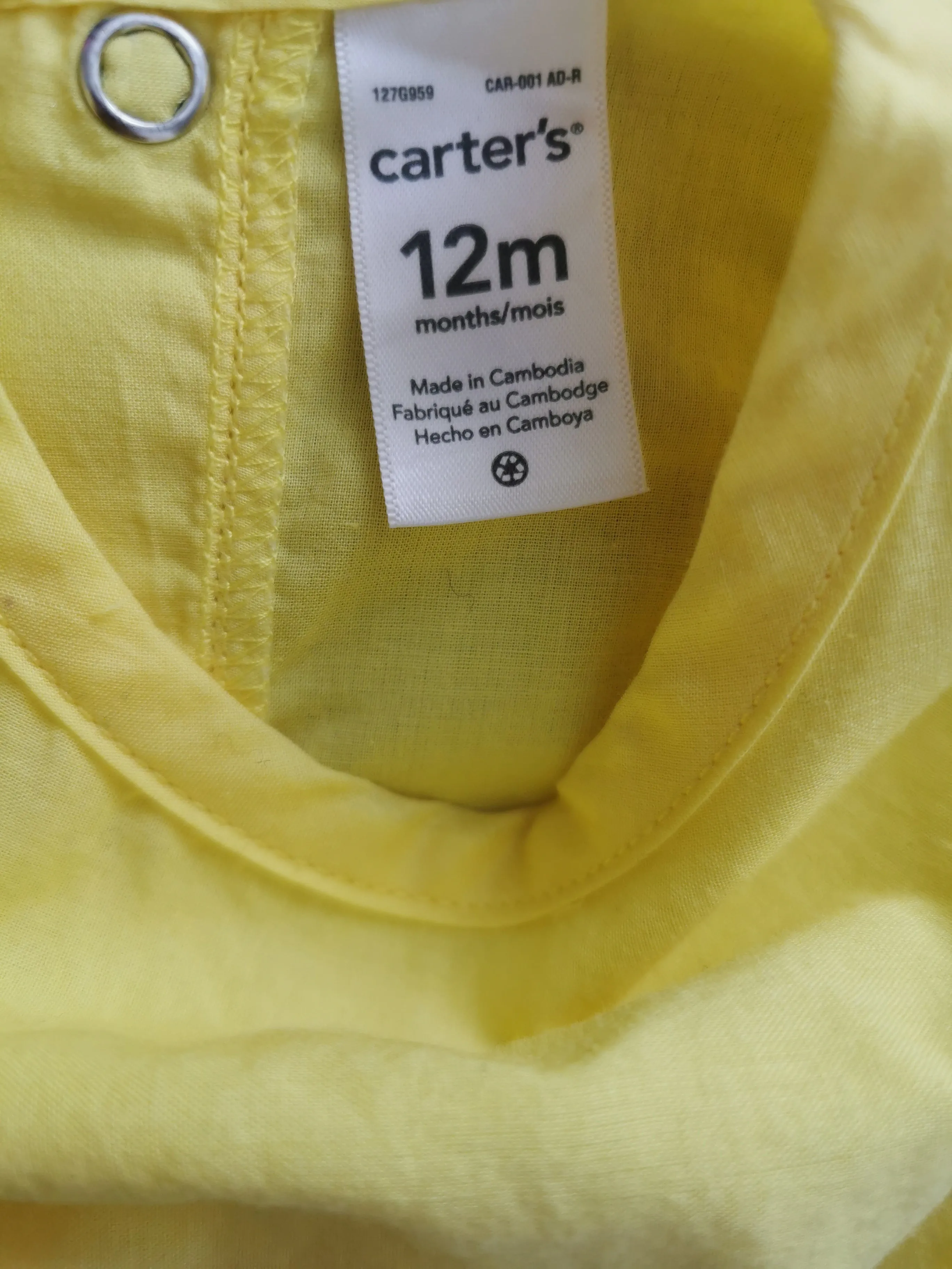BABY GIRL SIZE(S) 9 & 12 MONTHS - CARTER'S, Yellow Eyelet Ruffled Onesie Dress EUC B38