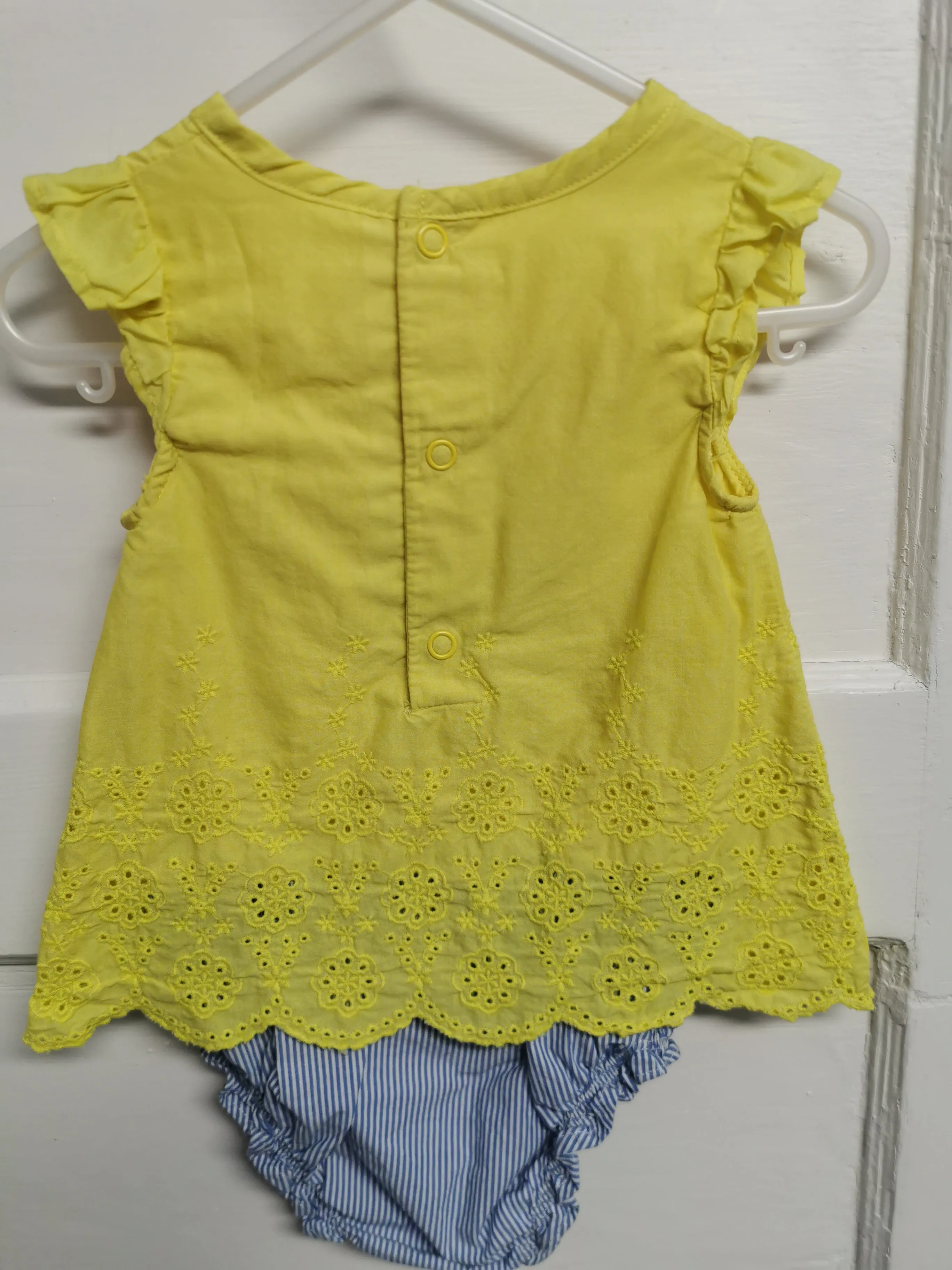 BABY GIRL SIZE(S) 9 & 12 MONTHS - CARTER'S, Yellow Eyelet Ruffled Onesie Dress EUC B38