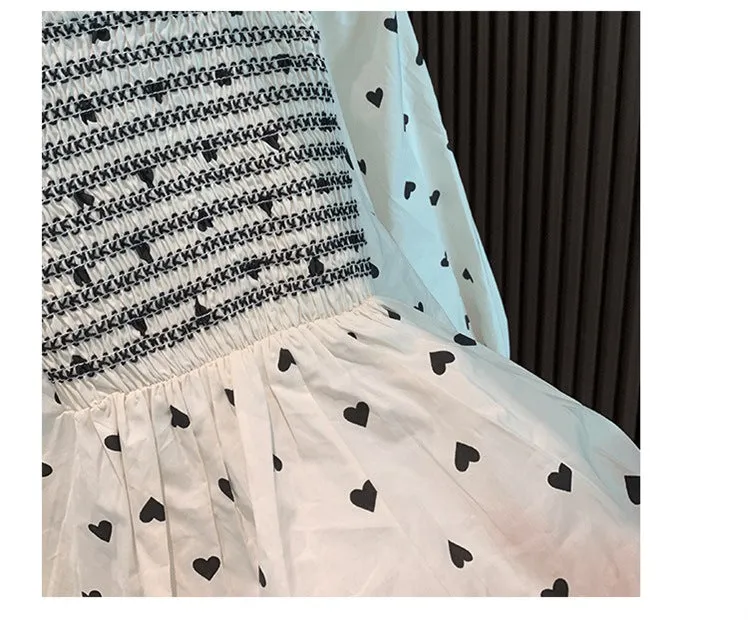Baby Girls Heart Print Elegant Long Sleeve Loose Cotton Blouse - Cream