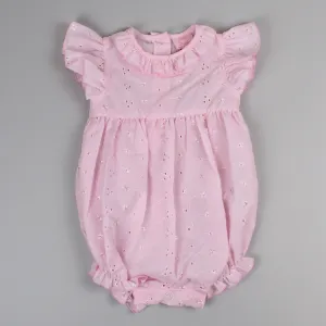 Baby Girls Pink Broderie Anglaise Romper