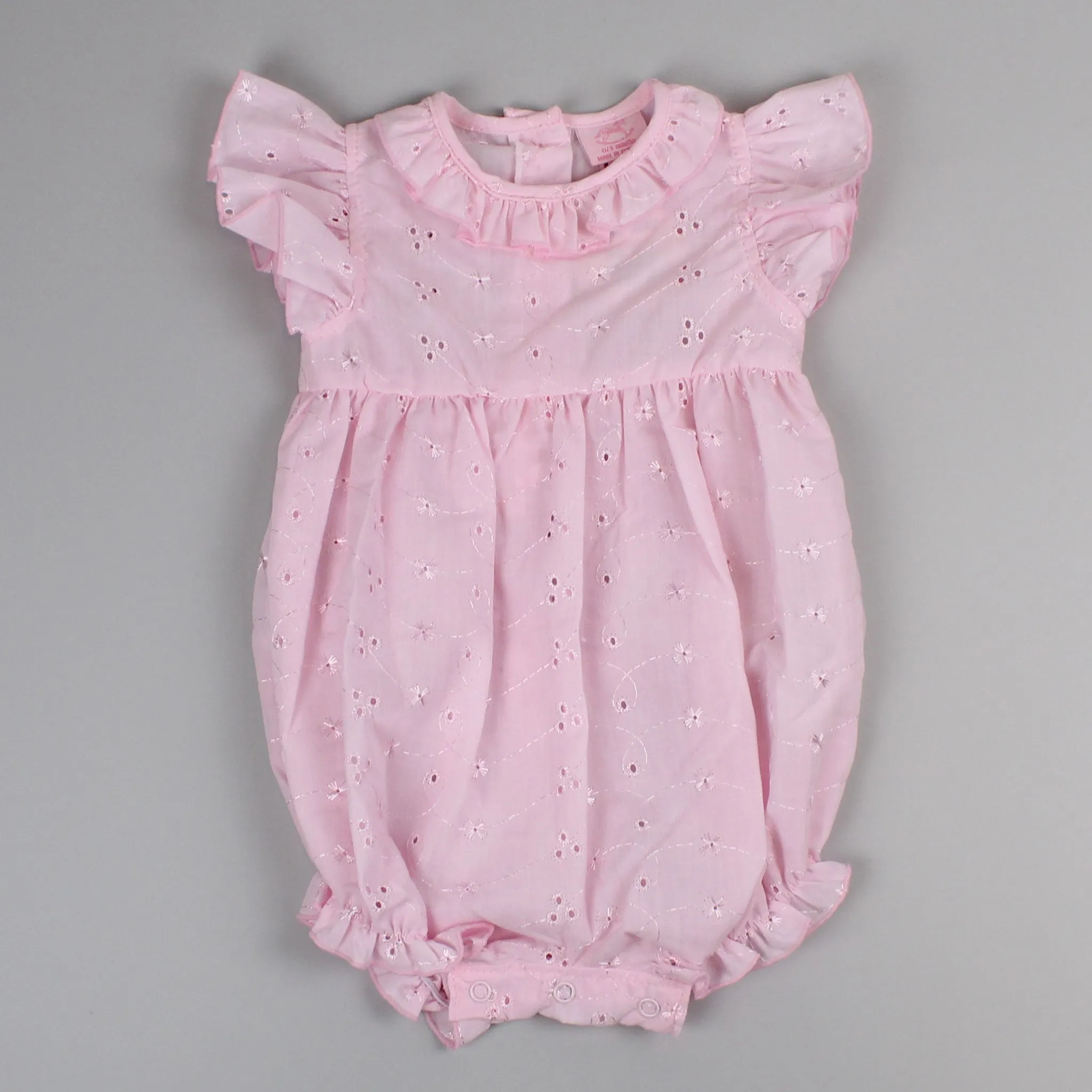 Baby Girls Pink Broderie Anglaise Romper