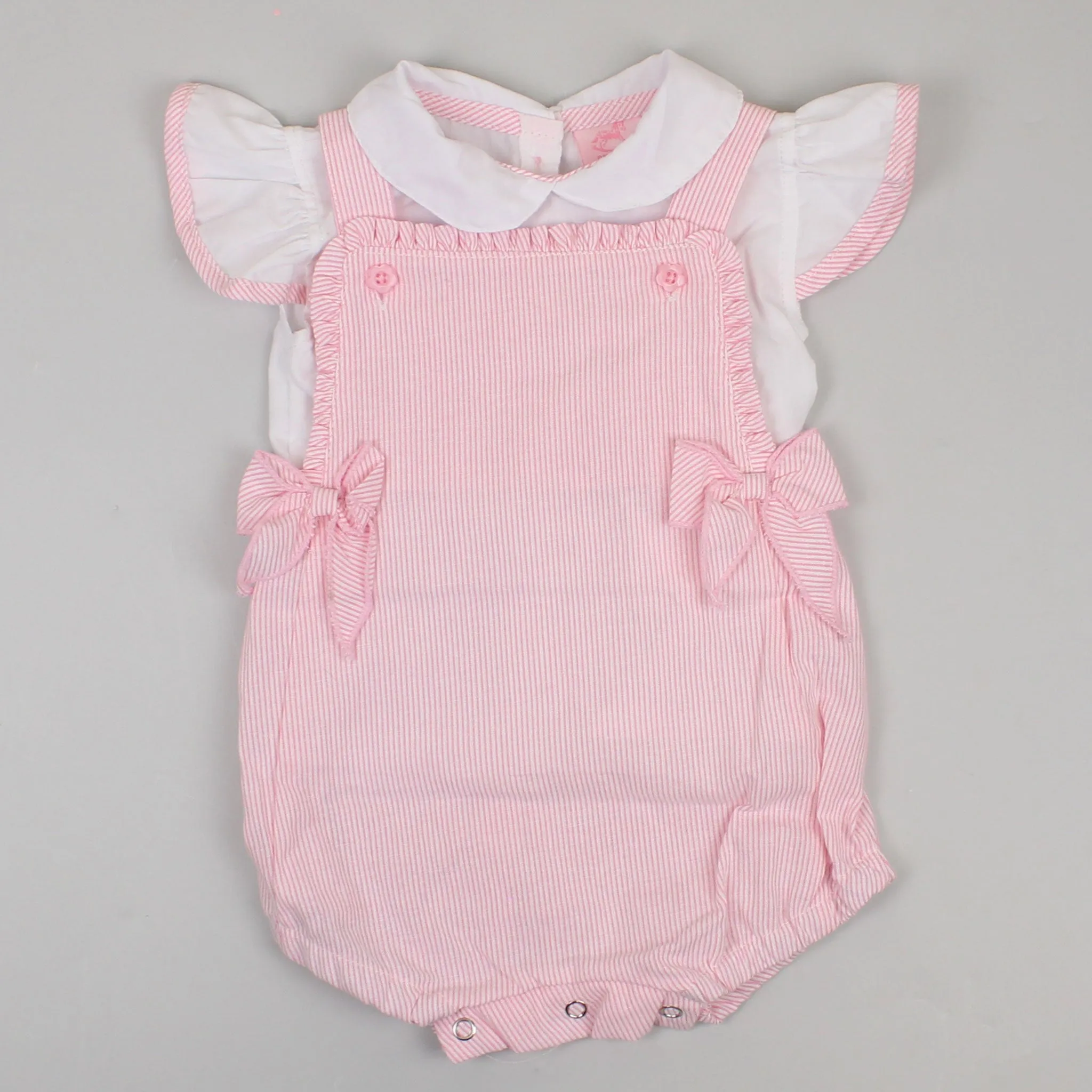 Baby Girls Pink Striped Dungarees